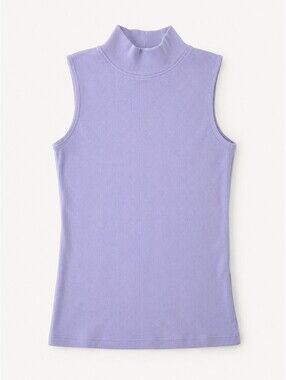Rachel Zoe Ribbed Mock Neck Sleeveless Top Lavender XS Soft Stretch Knit
